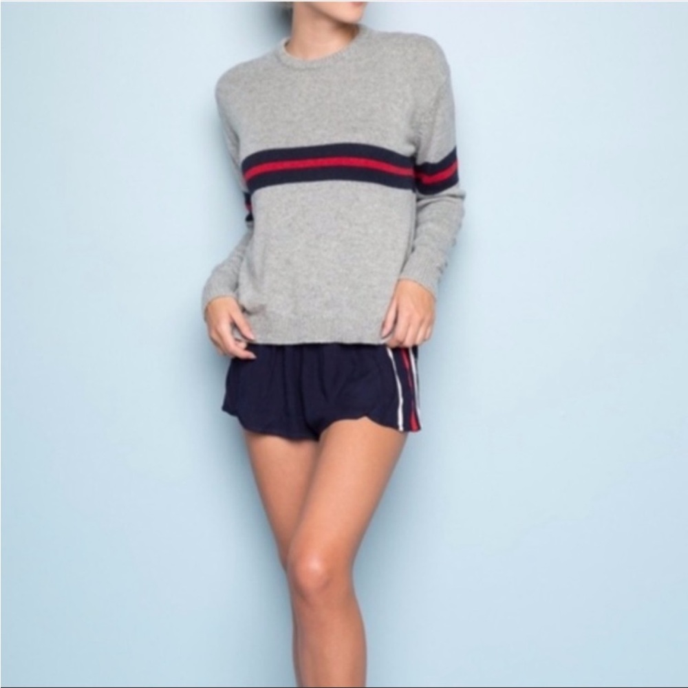 BRANDY MELVILLE Crew Neck Sweater Gray Blue Red Stripe Size OSFA S Small - Picture 3 of 12